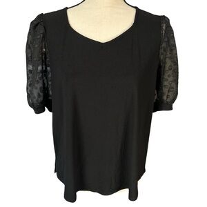 LOVE SCARLETT Polka Dot Sleeve Sweetheart Blouse PETITE XL Black Dressy NWT